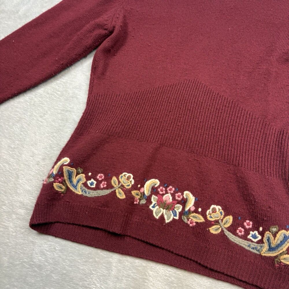 Herman Geist Womens Medium Lambswool Sweater Burgundy Hand Embroidered - Picture 5 of 8